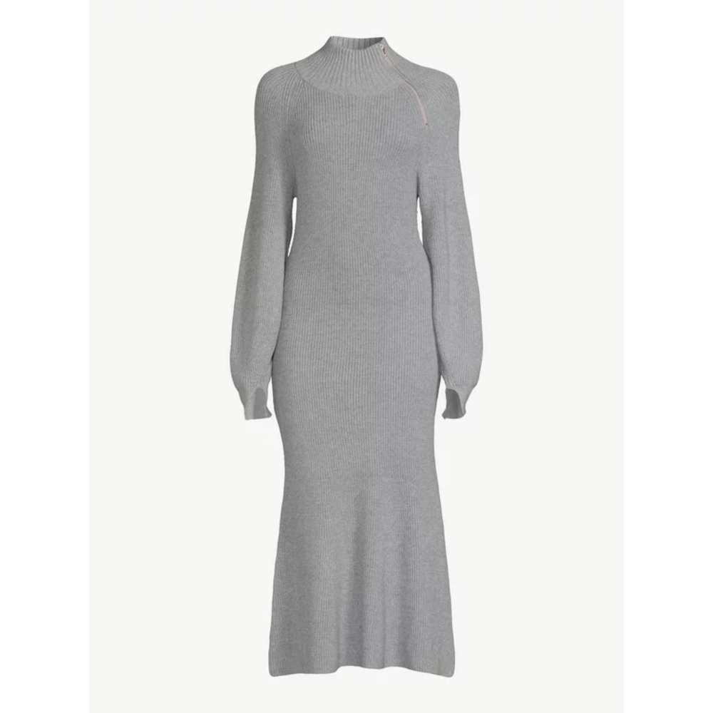 NEW Scoop Women's Ribbed Sweater Dress Zip Turtleneck M Gray - Picture 3 of 14